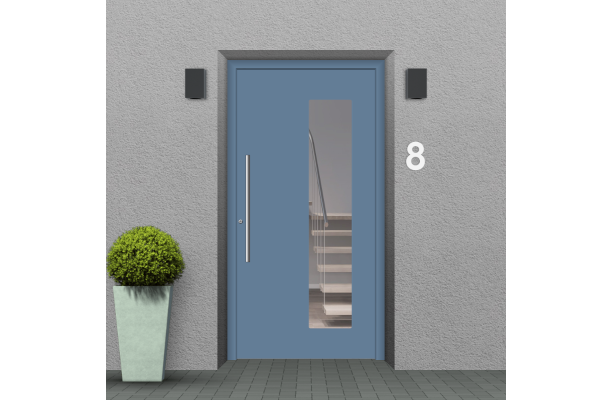 Aluminum front door pigeon blue