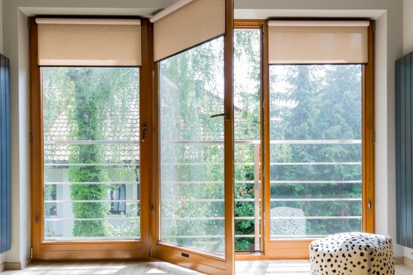 Open wooden French doors