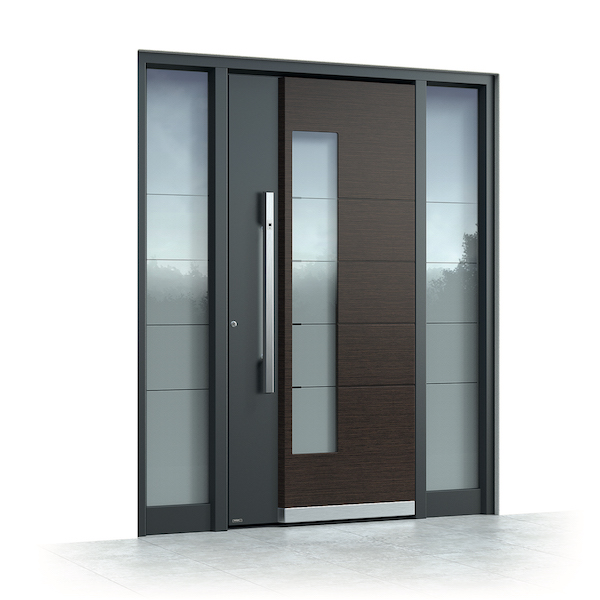 Aluminum entry door with double-sided sidelights