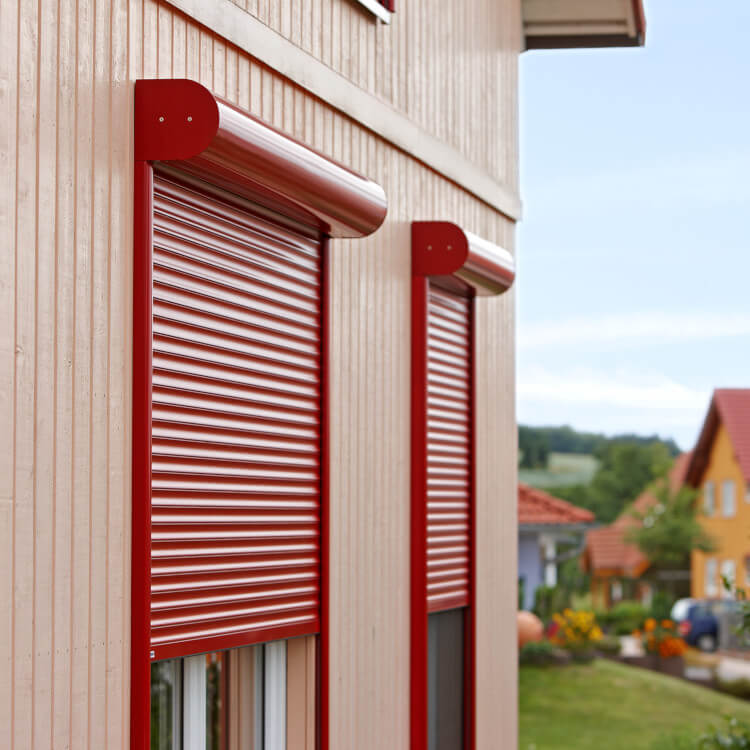 Front mounted roller shutter round model in red