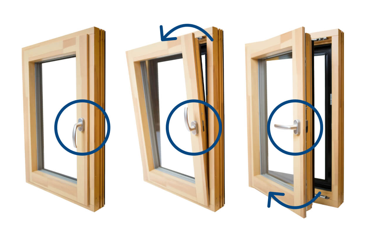 Tilt & turn window positions: closed, tilted, opened